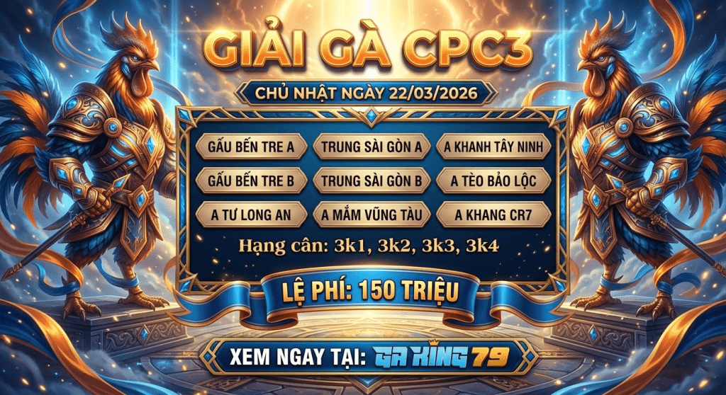 GIẢI ĐÁ GÀ CPC3 CHỦ NHẬT NGÀY 22/3/2026